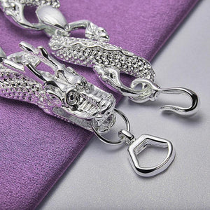 925 Silver Dragon Bracelet Open Ring for Women Men Party