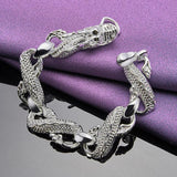 925 Silver Dragon Bracelet Open Ring for Women Men Party