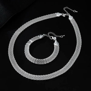 925 Silver Net Chain Bracelets Necklaces Set for Women