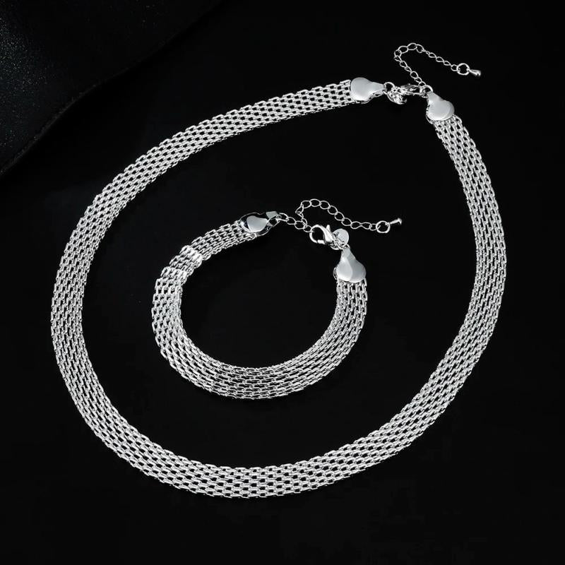 925 Silver Net Chain Bracelets Necklaces Set for Women