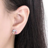 925 Silver Rainbow Zircon Circle Pendant Necklace+Earrings Set