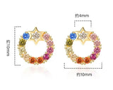 925 Silver Rainbow Zircon Circle Pendant Necklace+Earrings Set
