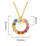 925 Silver Rainbow Zircon Circle Pendant Necklace+Earrings Set