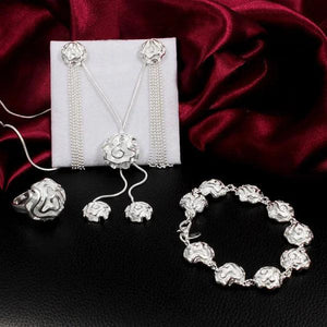 925 Silver Romantic Rose Flower Jewelry Set for Women
