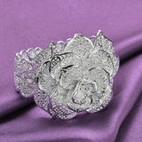 925 Silver Flower Bangle Bracelet Ring Set