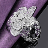 925 Silver Flower Bangle Bracelet Ring Set