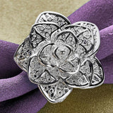 925 Silver Flower Bangle Bracelet Ring Set