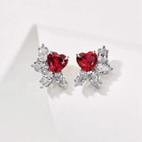 Romantic Peach Heart Earrings Zircon Red Ring Love Necklace Set