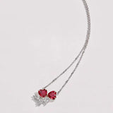 Romantic Peach Heart Earrings Zircon Red Ring Love Necklace Set