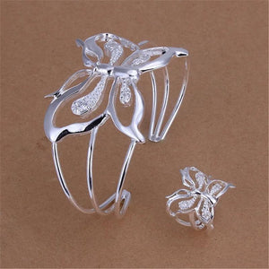 Butterfly Bangle 925 Sterling Silver Bracelet Set Party Holiday