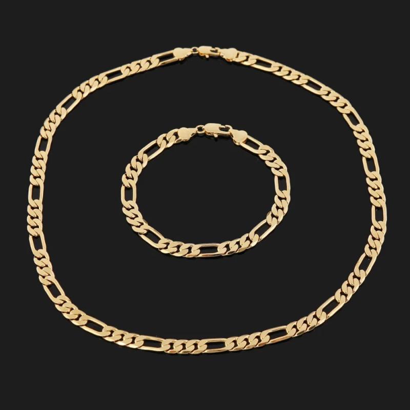 925 Silver 18K 8MM Geom Chain Bracelets Necklace Wedding Jewelry Set