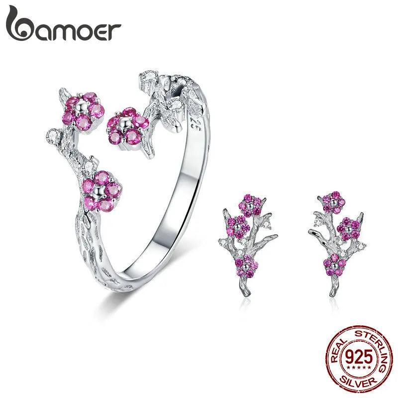 925 Silver Plum Flower Jewelry Set ZHS096