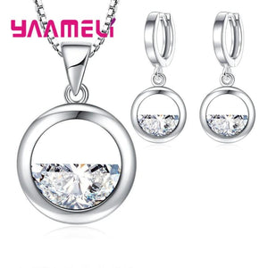 925 Silver Crystal Necklace Earrings Set - Water Pool Dress Jewelry