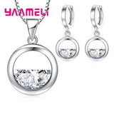 925 Silver Crystal Necklace Earrings Set - Water Pool Dress Jewelry