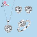 925 Silver Heart Jewelry Set Cubic Zircon Ring Necklace Earrings