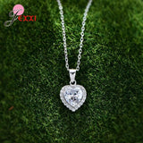 925 Silver Heart Jewelry Set Cubic Zircon Ring Necklace Earrings