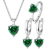 925 Silver Jewelry Set: Heart Zircon Ring Earrings Necklace Wedding Christmas