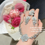 925 Silver Camellia Flower Jewelry Sets with CZ