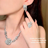 925 Silver Camellia Flower Jewelry Sets with CZ