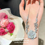 925 Silver Camellia Flower Jewelry Sets with CZ