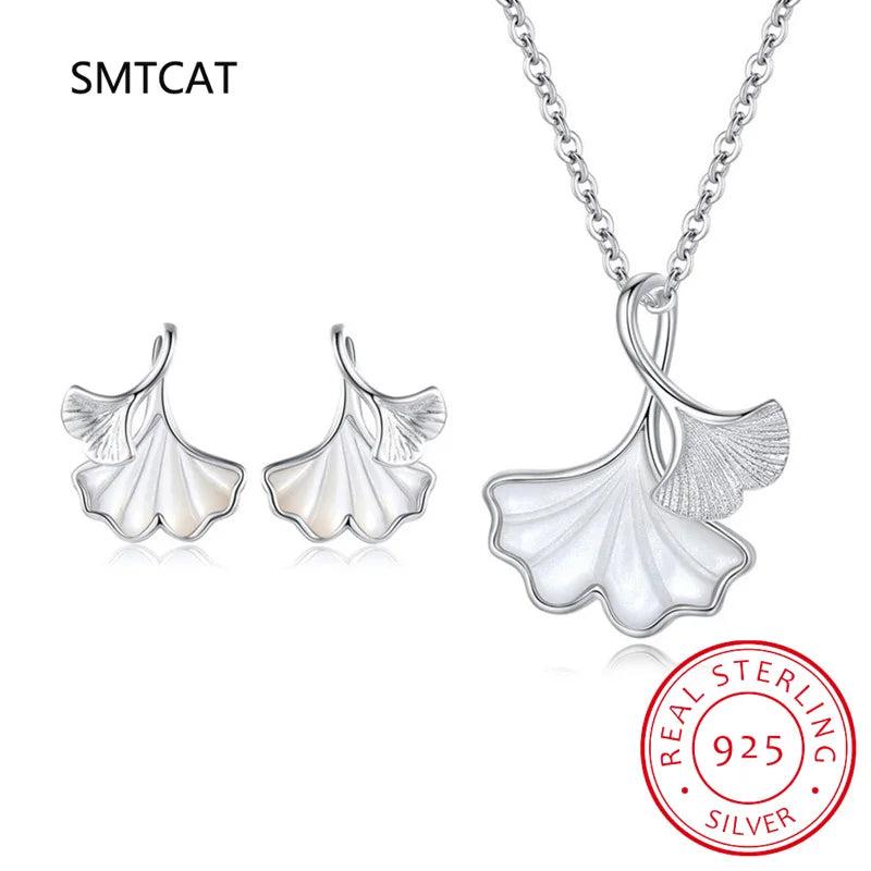 925 Silver Shell Ginkgo Leaf Set Necklace+Earrings