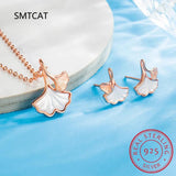 925 Silver Shell Ginkgo Leaf Set Necklace+Earrings