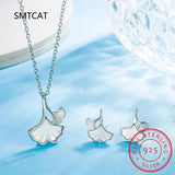 925 Silver Shell Ginkgo Leaf Set Necklace+Earrings