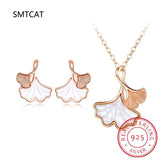 925 Silver Shell Ginkgo Leaf Set Necklace+Earrings