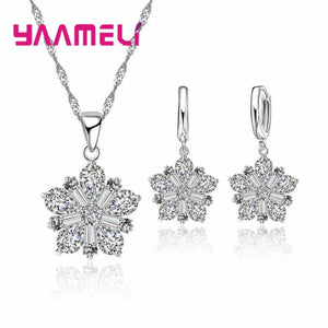925 Silver Jewelry Set Austrian Crystal Women Flower Earrings Necklace