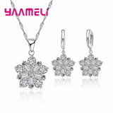 925 Silver Jewelry Set Austrian Crystal Women Flower Earrings Necklace