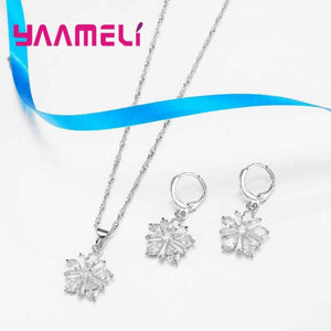 925 Silver Jewelry Set Austrian Crystal Women Flower Earrings Necklace