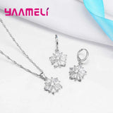 925 Silver Jewelry Set Austrian Crystal Women Flower Earrings Necklace