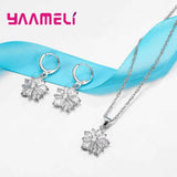 925 Silver Jewelry Set Austrian Crystal Women Flower Earrings Necklace
