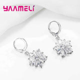 925 Silver Jewelry Set Austrian Crystal Women Flower Earrings Necklace