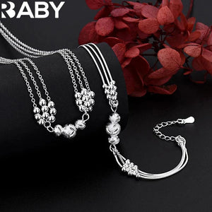 925 Silver Lucky Beads Necklace Bracelet Set for Women Wedding