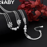 925 Silver Lucky Beads Necklace Bracelet Set for Women Wedding