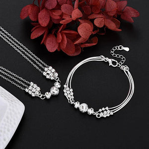 925 Silver Lucky Beads Necklace Bracelet Set for Women Wedding