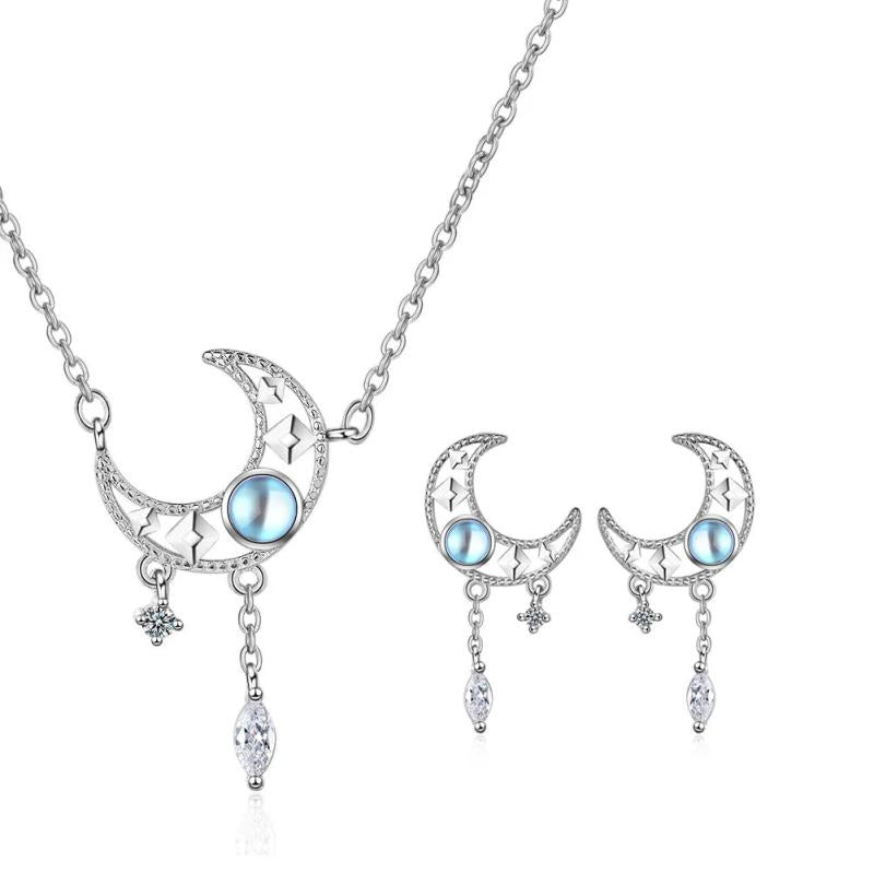 925 Silver Crystal Moon Jewelry Set for Women