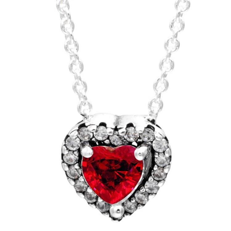 Rose Timeless Elegance Heart Red Crystal Necklace 925 Sterling Silver