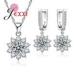 AAA Zircon Crystal Sterling Silver 925 Necklace Snowflake Shaped Set
