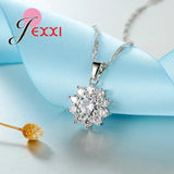 AAA Zircon Crystal Sterling Silver 925 Necklace Snowflake Shaped Set