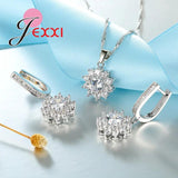 AAA Zircon Crystal Sterling Silver 925 Necklace Snowflake Shaped Set