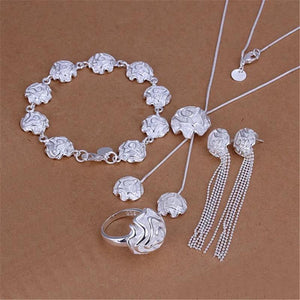 925 Sterling Silver Rose Flower Jewelry Set