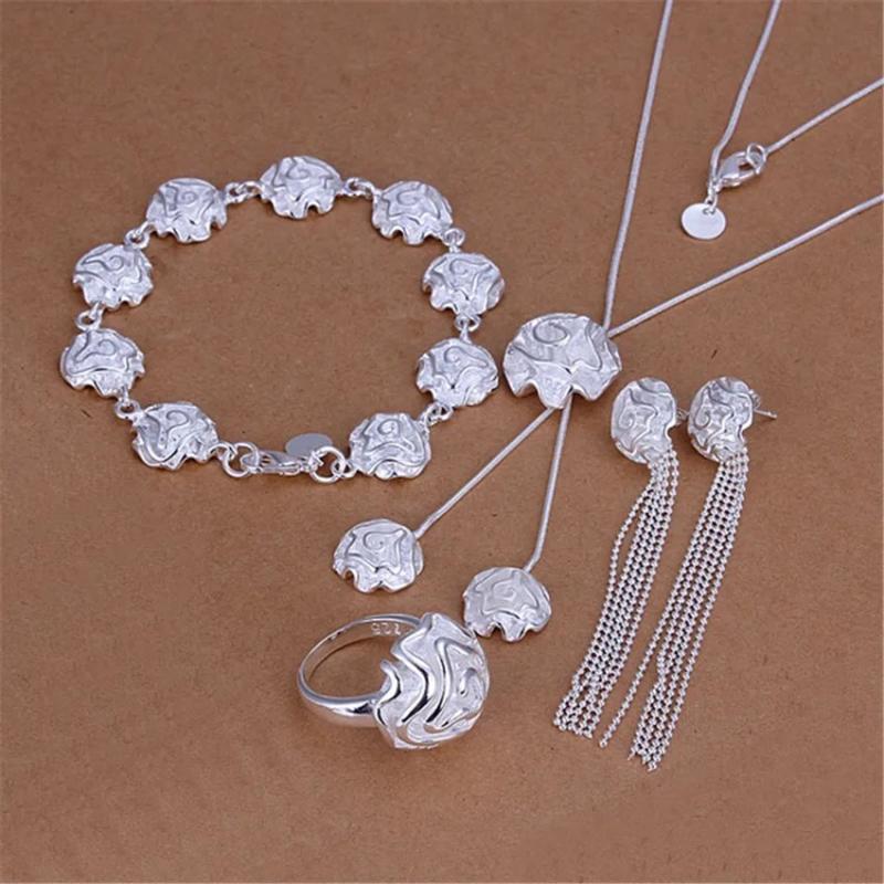 925 Sterling Silver Rose Flower Jewelry Set