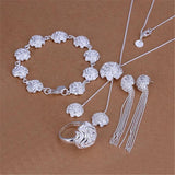 925 Sterling Silver Rose Flower Jewelry Set