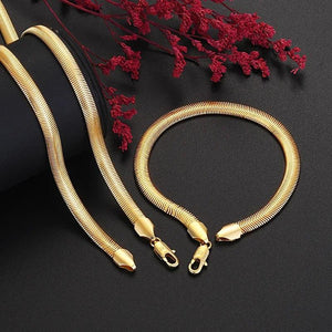 925 Silver 24K Plated 6mm Snake Bone Jewelry Set