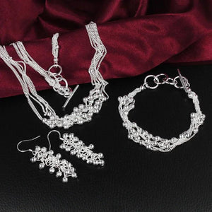 925 Silver Wedding Beads 18in Necklace Earring Bracelet Set
