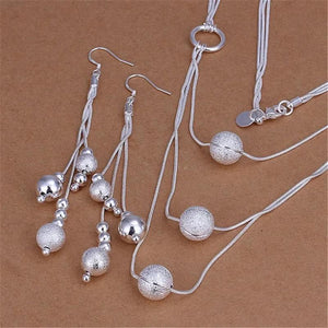 925 Silver Beads Necklace Earrings Set