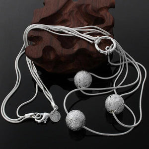 925 Silver Beads Necklace Earrings Set