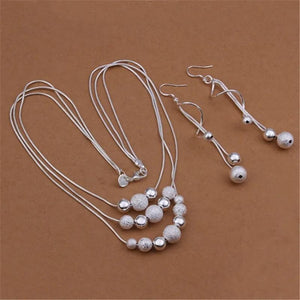 925 Silver Fringed Beads Necklace Earrings Set for Women